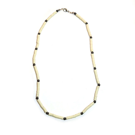 Ivory color heishi beads with hematite beads necklace