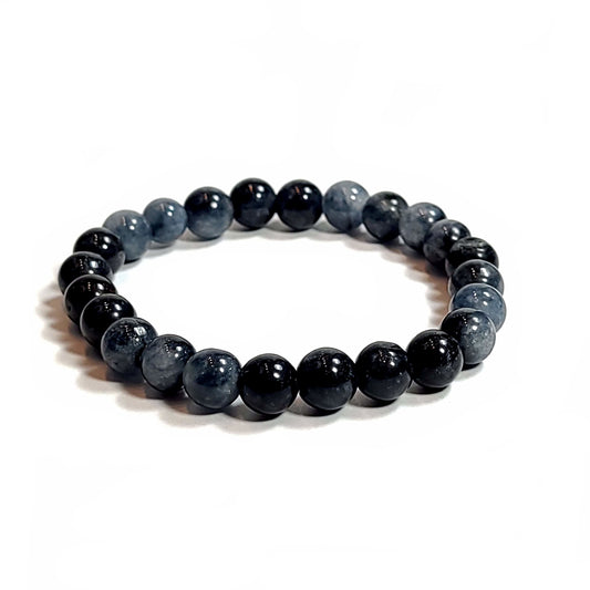 Stretch elastic blue/black stone bead bracelet.