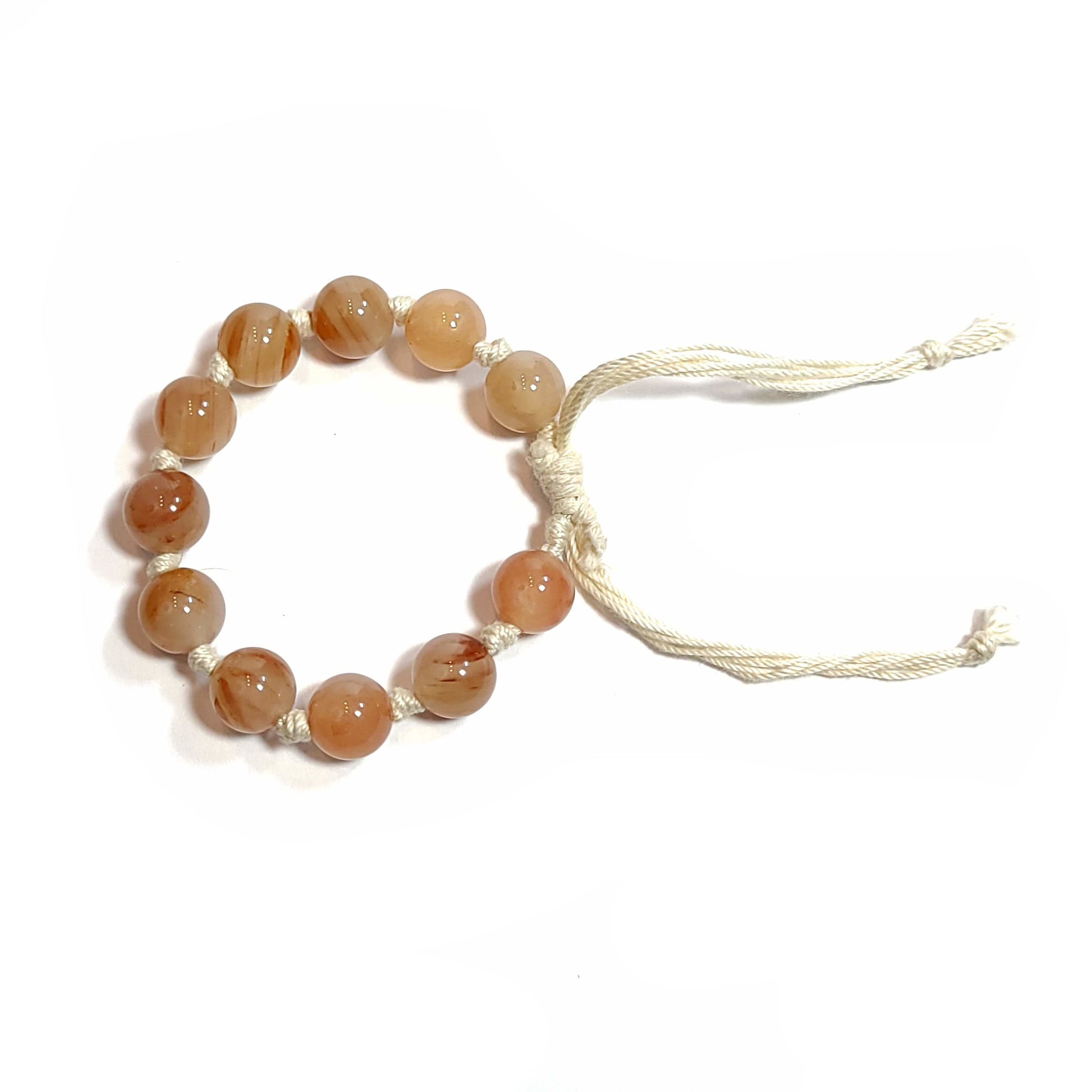 Milky beige, brown agate 10mm bead knotted adjustable bracelet. 