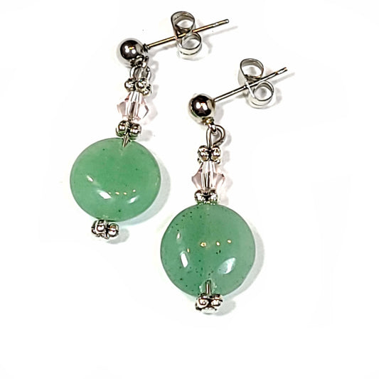 Aventurine disc bead post earrings